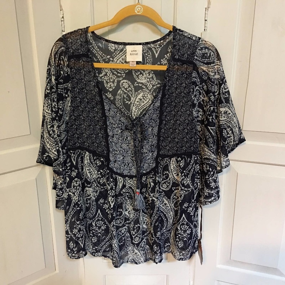 Knox Rose | Blue & White Boho Blouse
